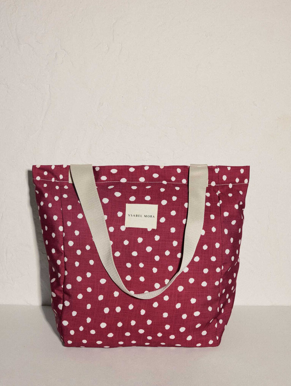 Bolso De Playa Lunares Con Bolsillo Interior Granate. Ysabel Mora.