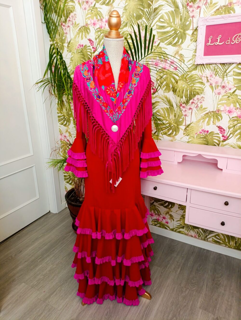 Vestido Carruchas Rojo Y Buganvilla T1