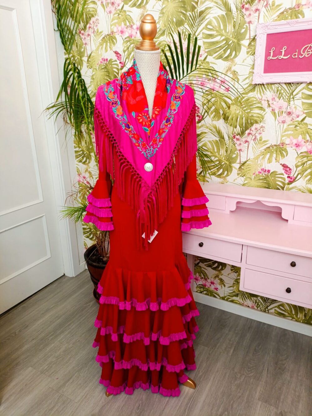 Vestido Carruchas Rojo Y Buganvilla T1
