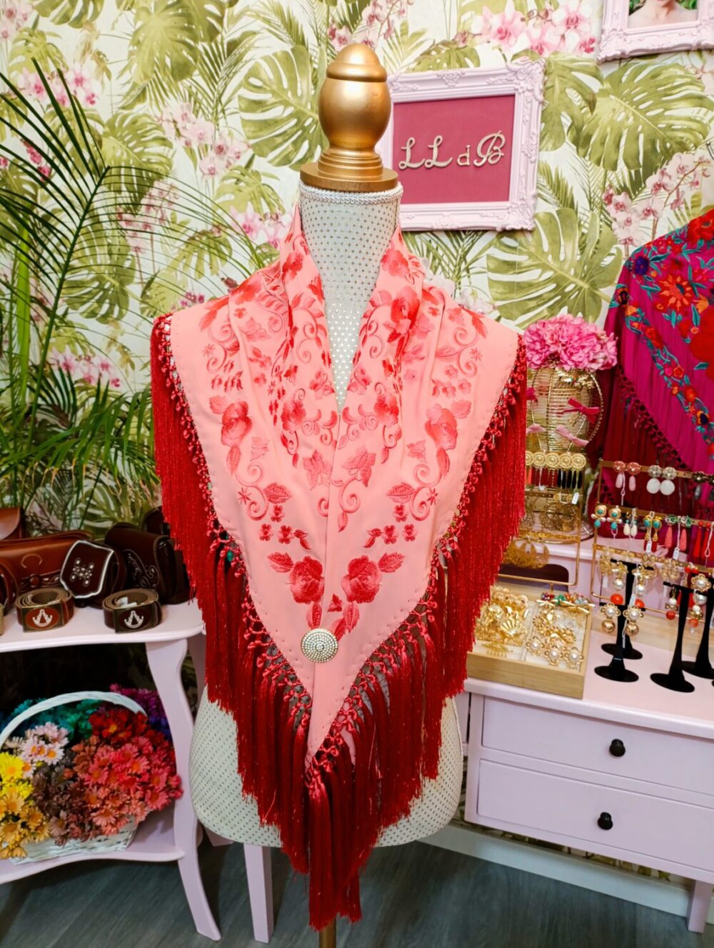 Mantón Estrella Monocolor Coral