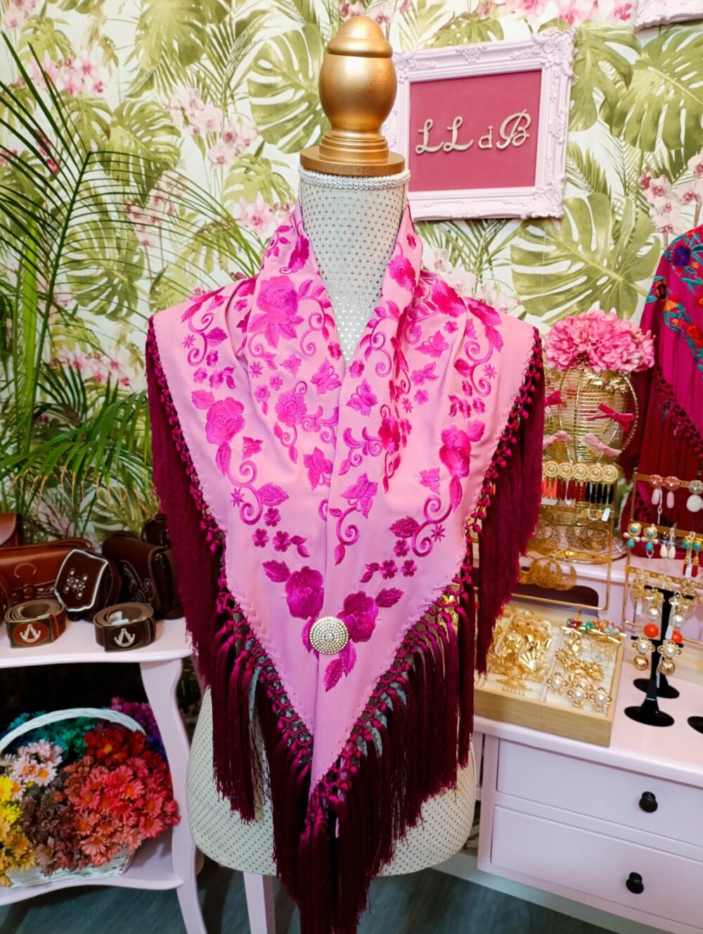 Mantón Estrella Monocolor Buganvilla