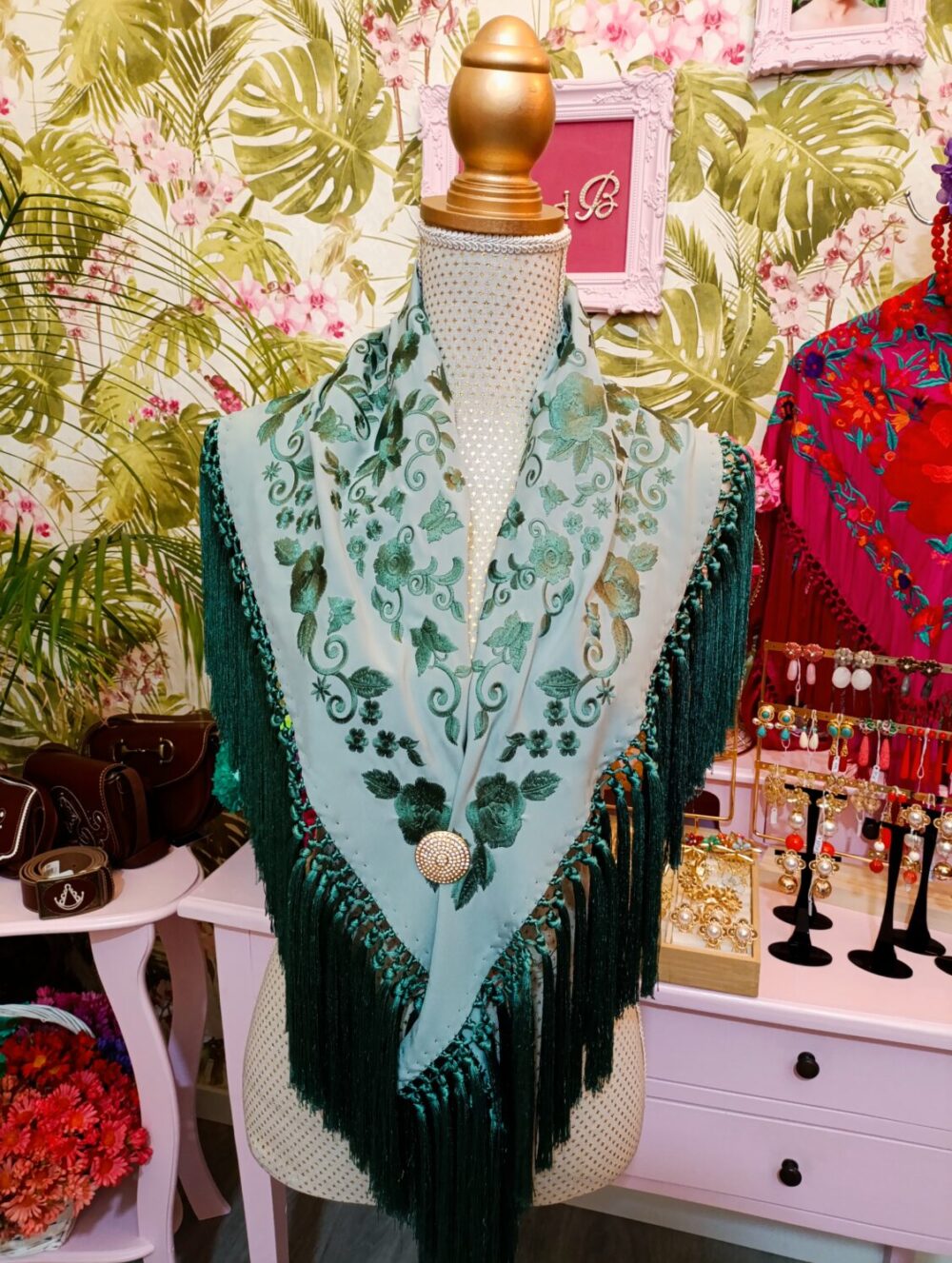 Mantón Estrella Monocolor Verde Seco