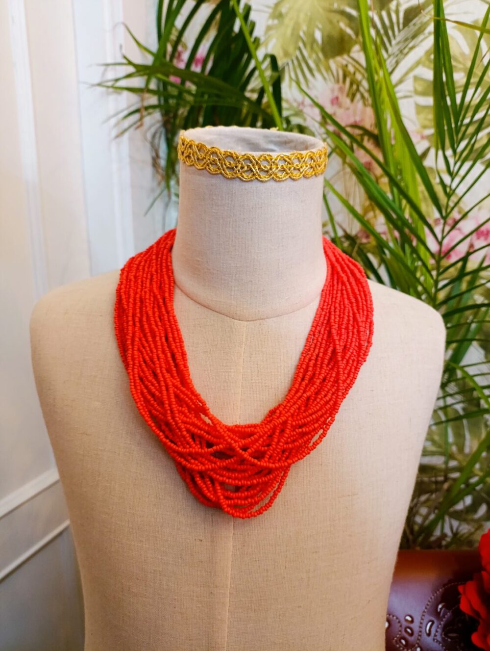 Collar Vueltas Coral Anaranjado