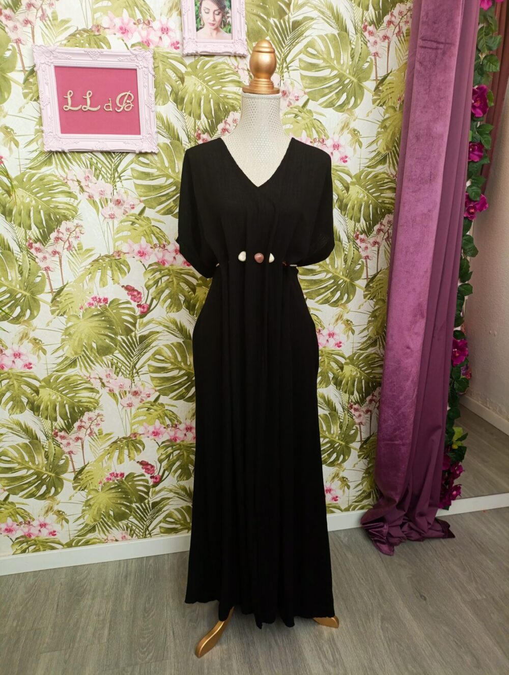 Vestido Cinturón Piedras Negro