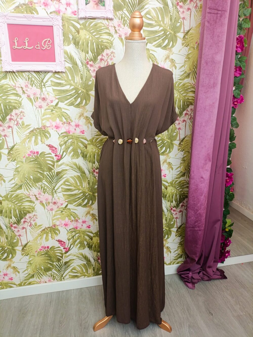 Vestido Cinturón Piedras Marrón