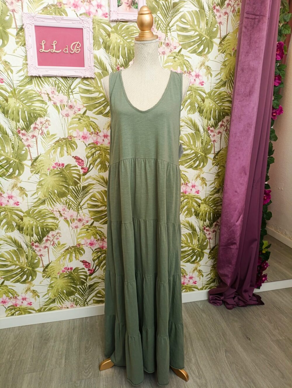 Maxi Vestido Cortes Kaki