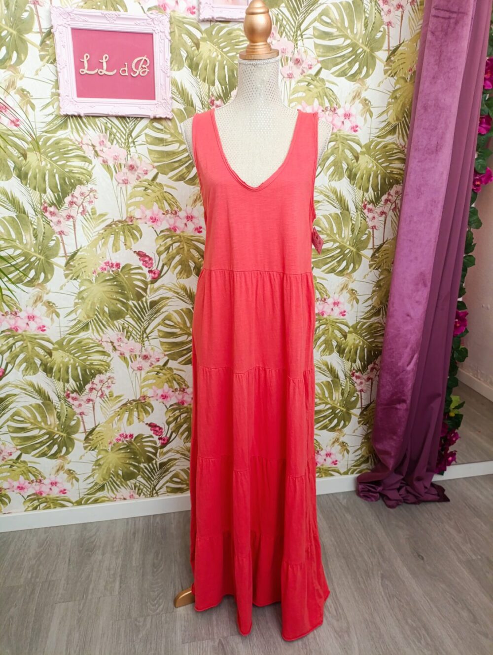 Maxi Vestido Cortes Coral