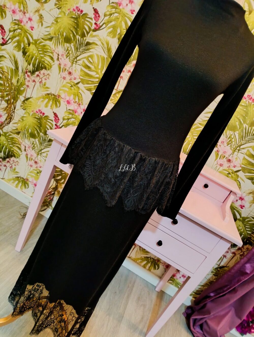 Conjunto Punto Encaje Negro