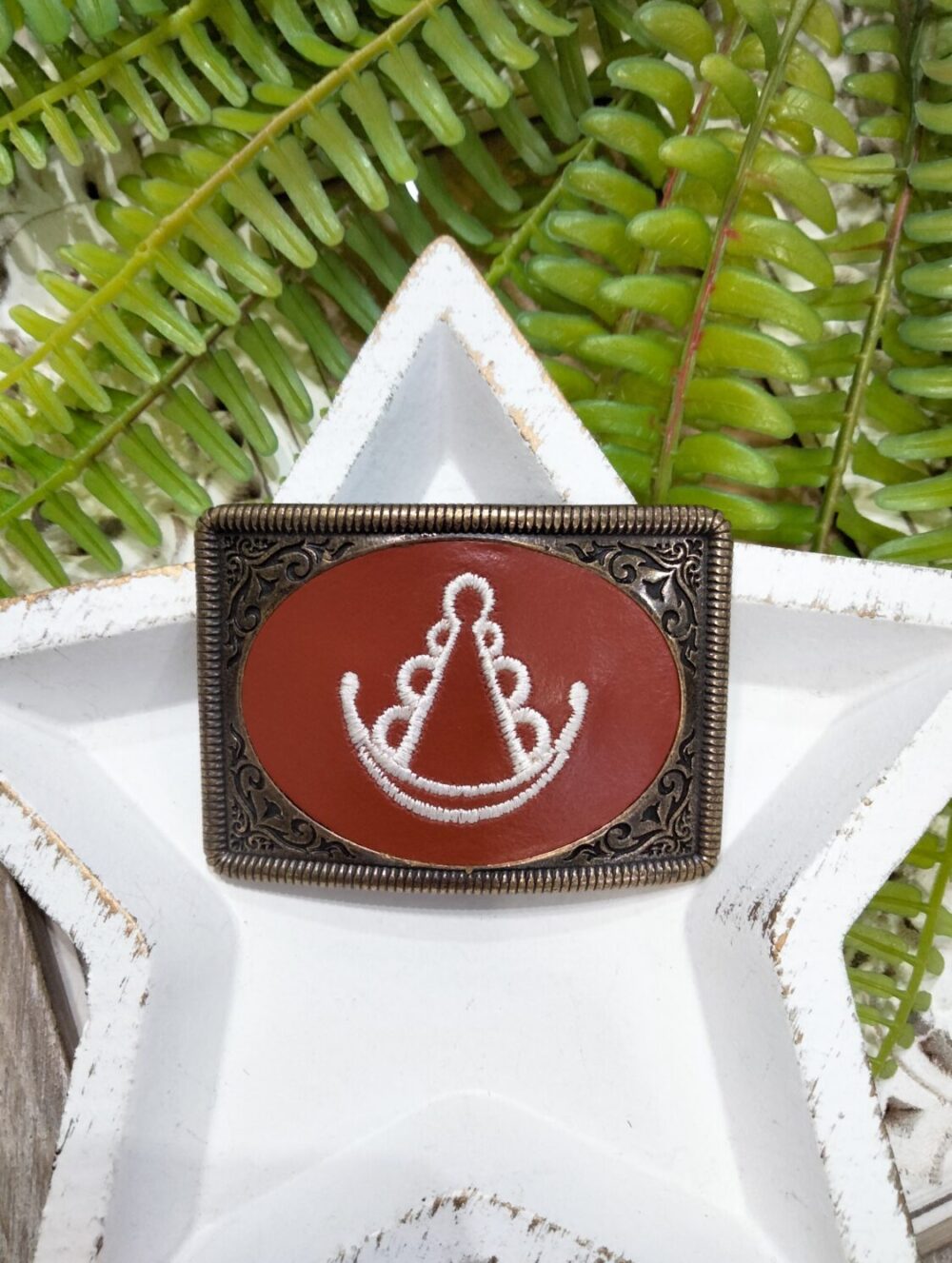 Hebilla Cinturón Metálica Cuero Claro Virgen del Rocío