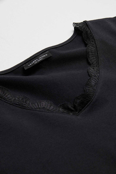 Camiseta Lencera Manga Larga Algodón Negra - Imagen 3