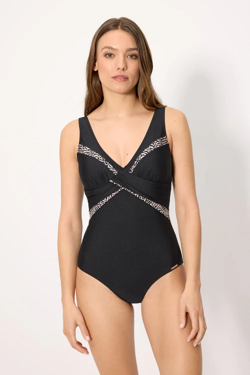 83288 Bañador reductor estampado con brillo negro copa B