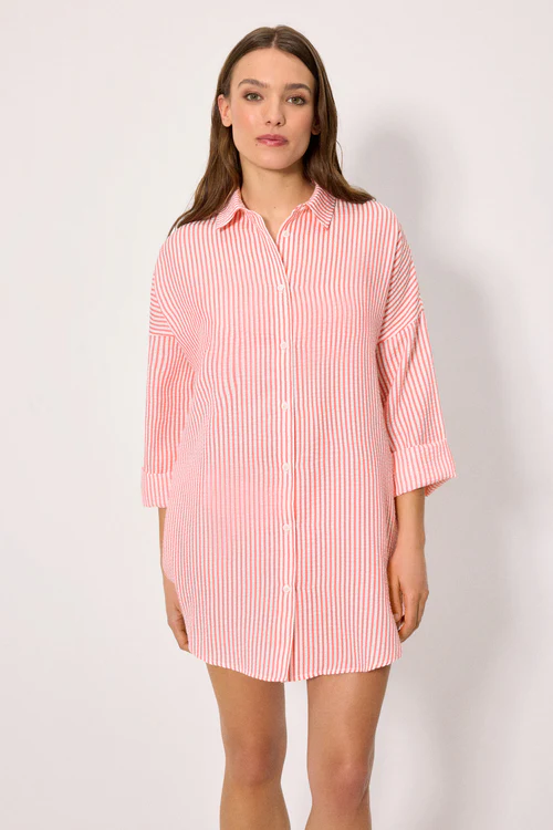 86246 Camisa larga bambula rayas rosa