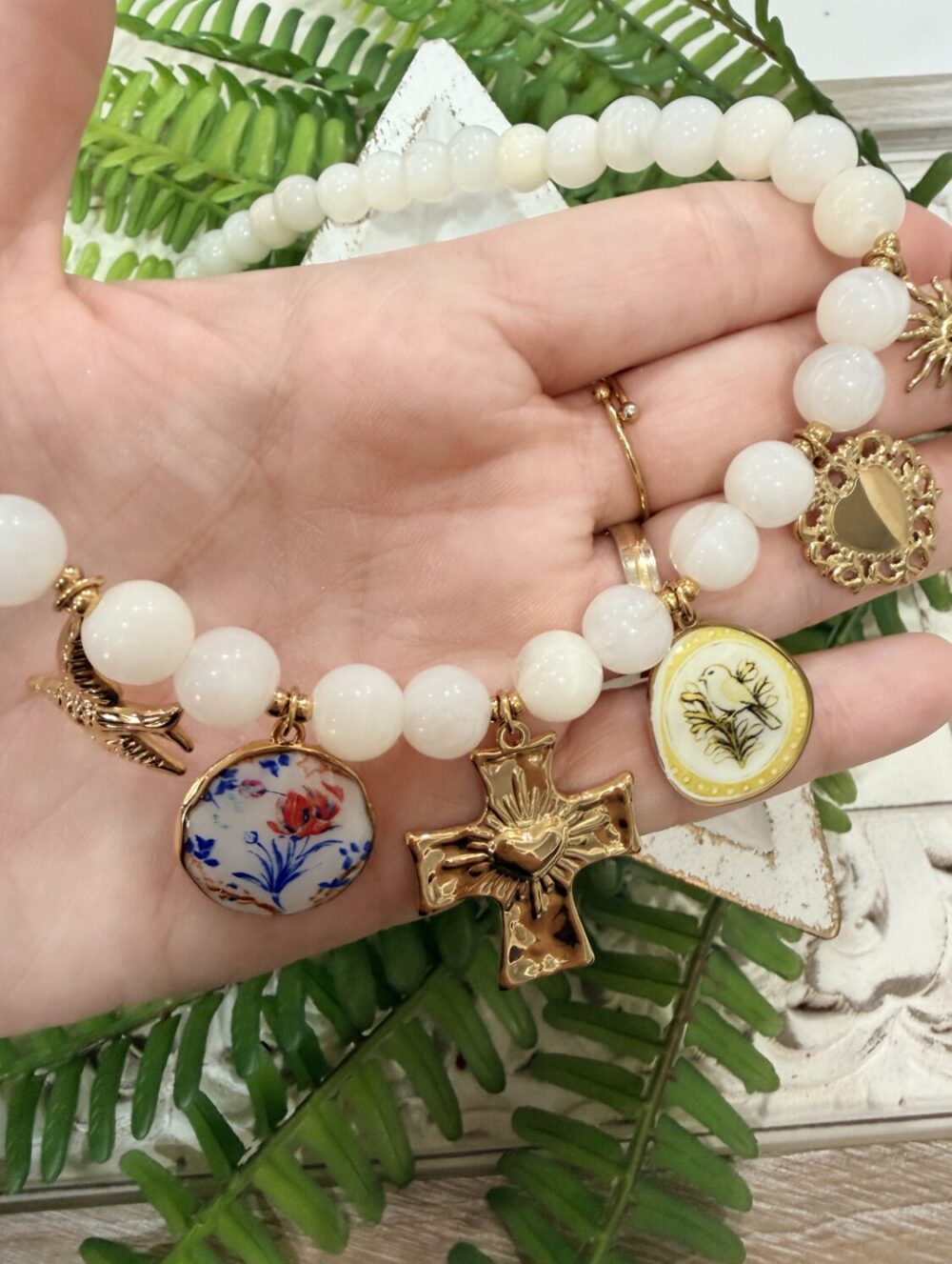 Collar Acero Charm Cruz Blanco