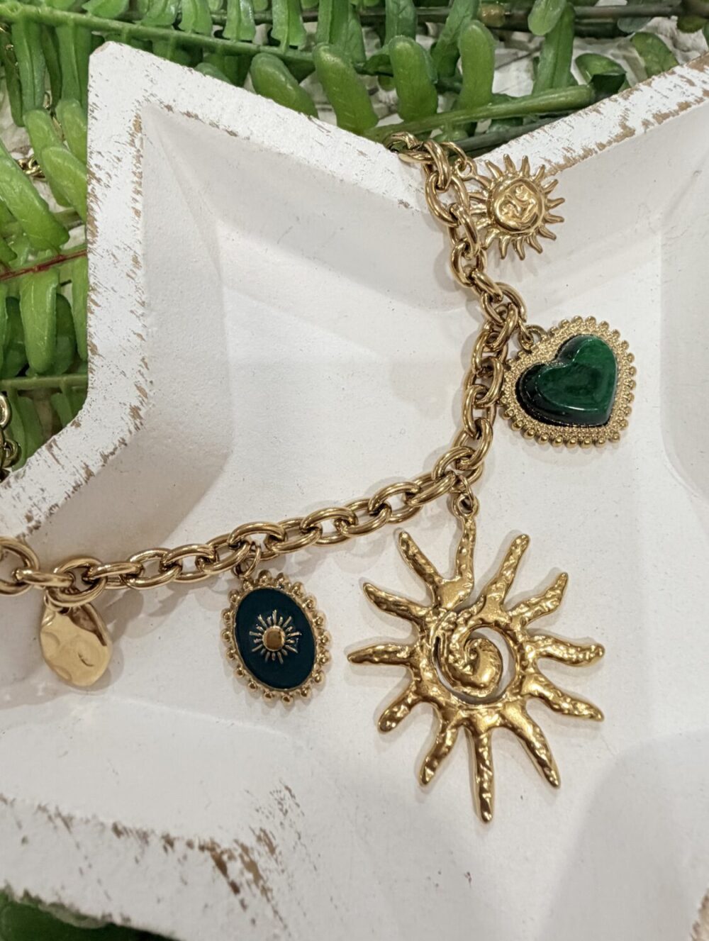 Collar Acero Charm Esmeralda