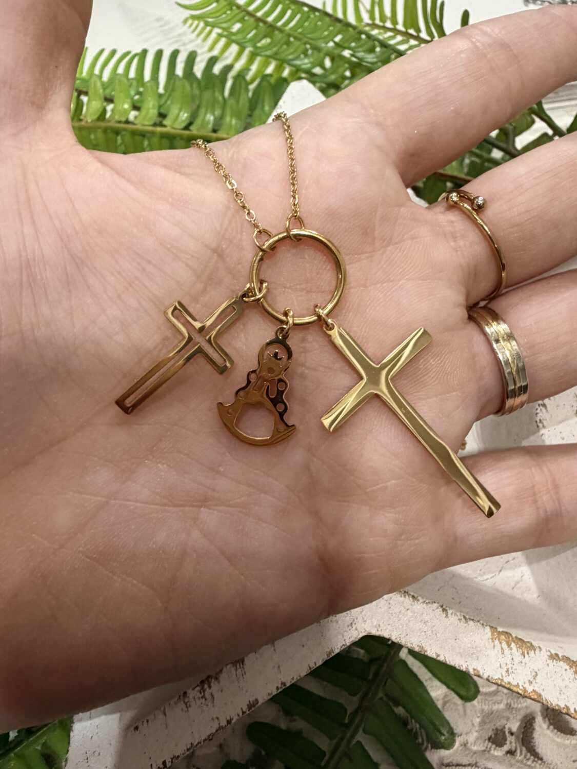 Cadenita Cruces Virgen Del Rocío Dorada - Imagen 2