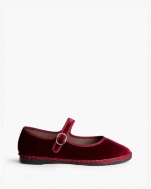 M6590 Zapatos Planos de Terciopelo Burdeo