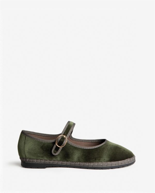 M6590 Zapatos Planos de Terciopelo Verde